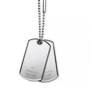 GUCCI Sterling Silver Two Dog Tags Sterling Silver Chain Necklace + Box